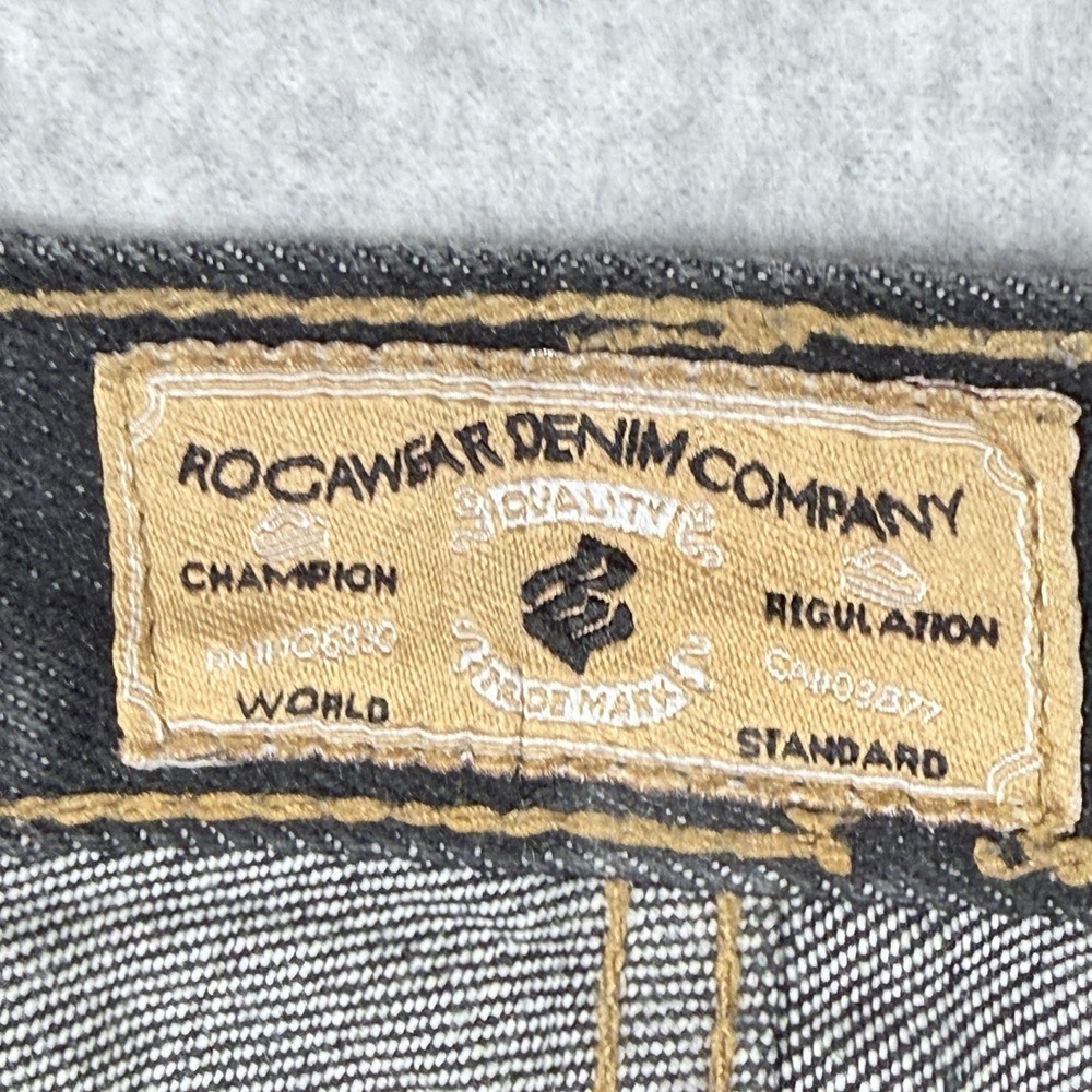 Rocawear Jeans Mens 42x34 Dark Wash Straight Leg Embroidered Logo Y2K HipHop - Picture 6 of 13